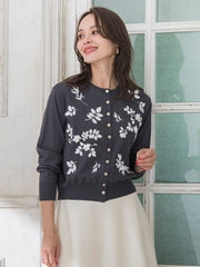 ボタニカルモチーフ刺繍カーディガン