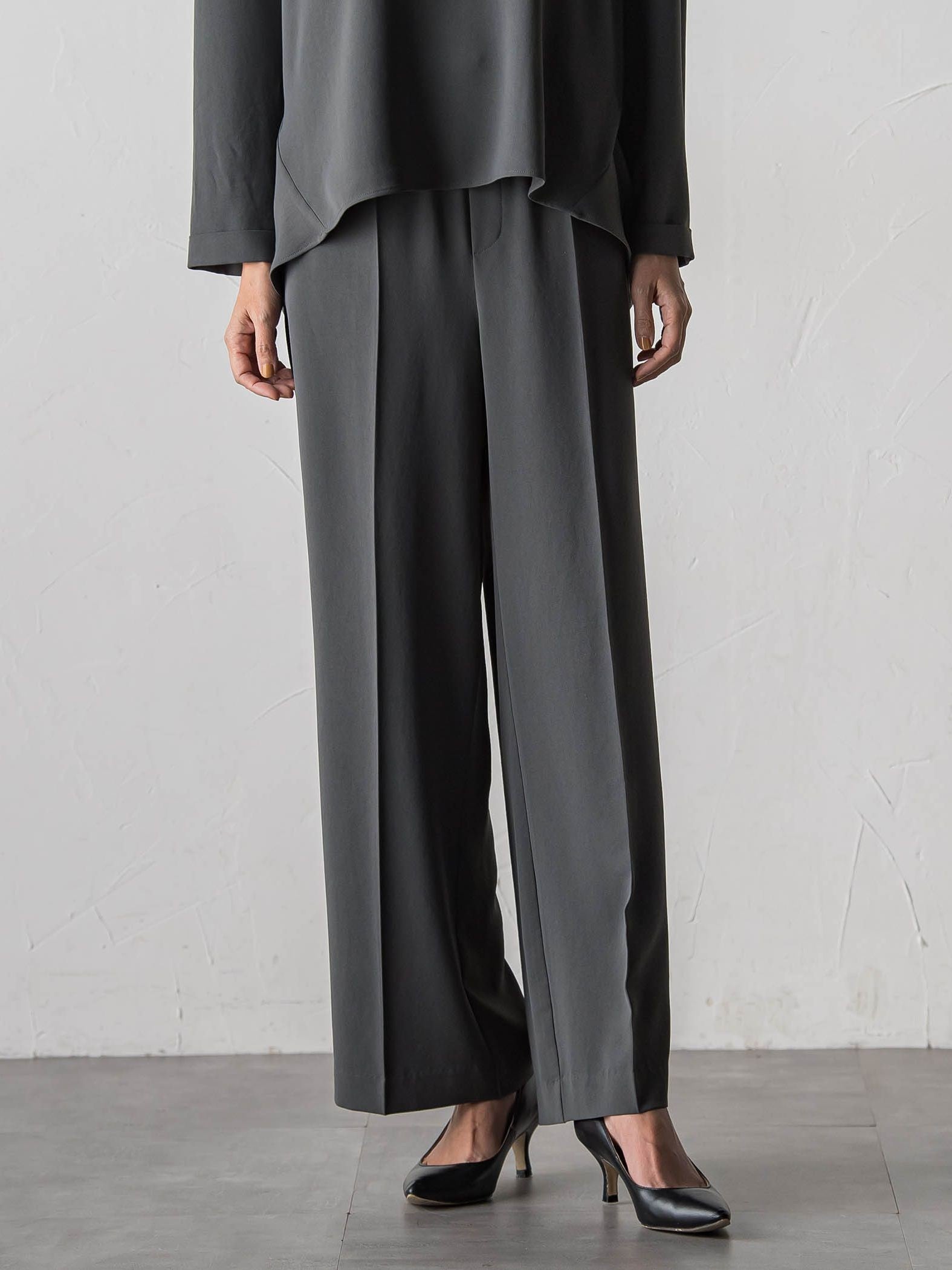 【大きいサイズ】ハイストレッチカルゼワイドパンツ