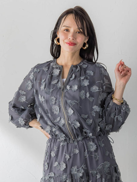 フラワー刺繍チュールジャケット