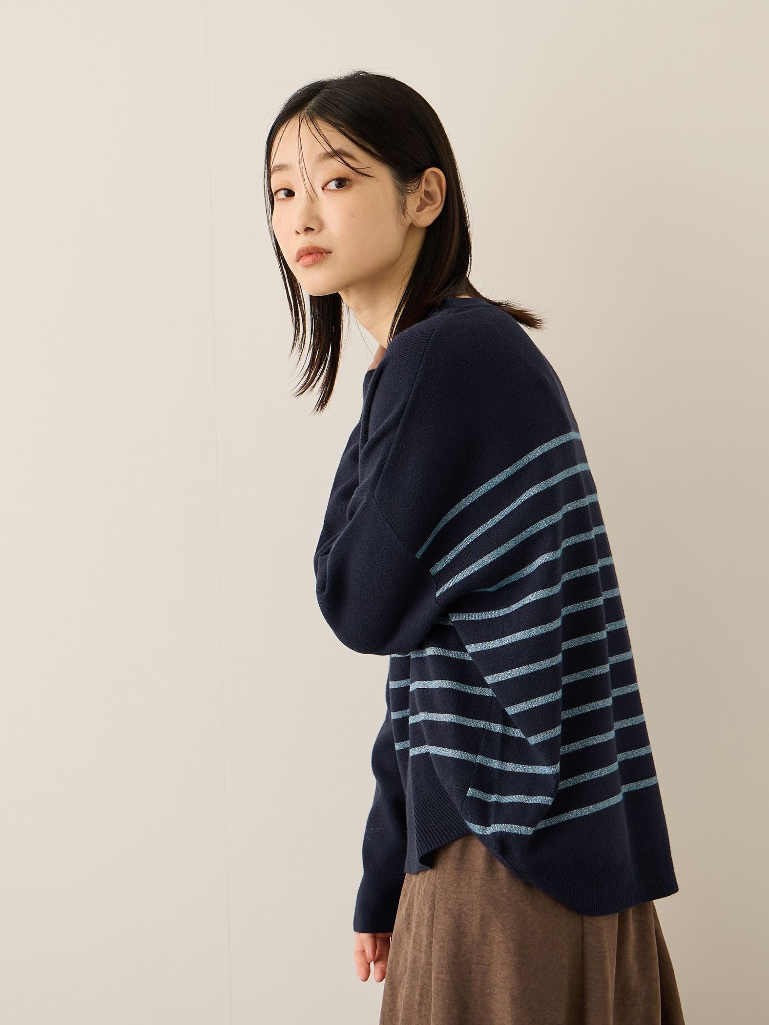 ラメボーダーウォッシャブルコクーンニット≪洗濯機で洗える≫