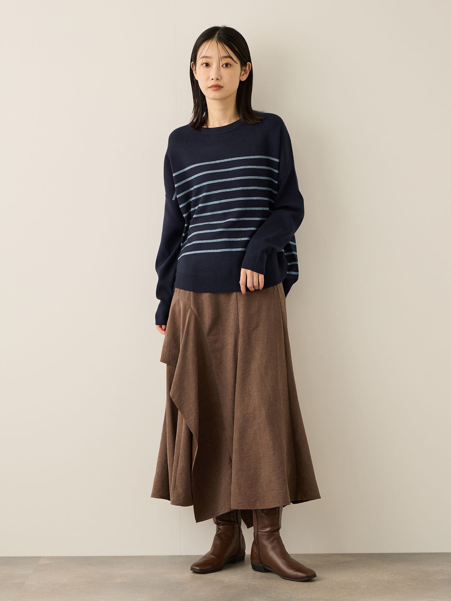 ラメボーダーウォッシャブルコクーンニット≪洗濯機で洗える≫