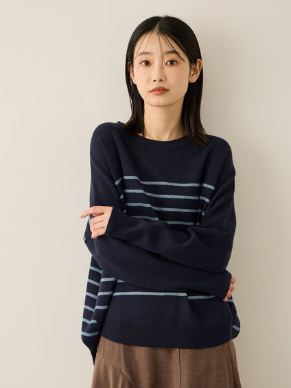 ラメボーダーウォッシャブルコクーンニット≪洗濯機で洗える≫