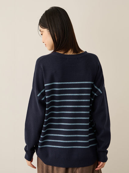 ラメボーダーウォッシャブルコクーンニット≪洗濯機で洗える≫