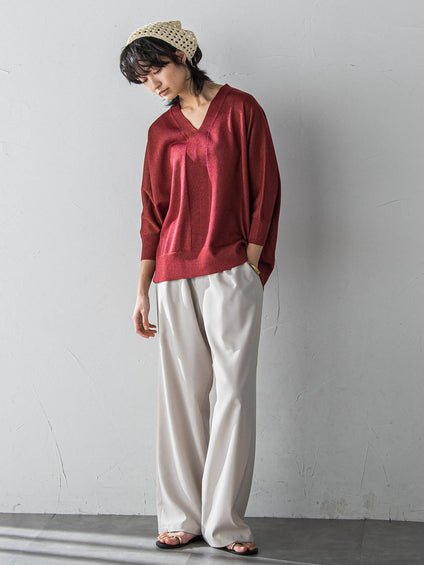 LEVITAシアーVネックドルマンニットプルオーバー≪手洗い可能≫