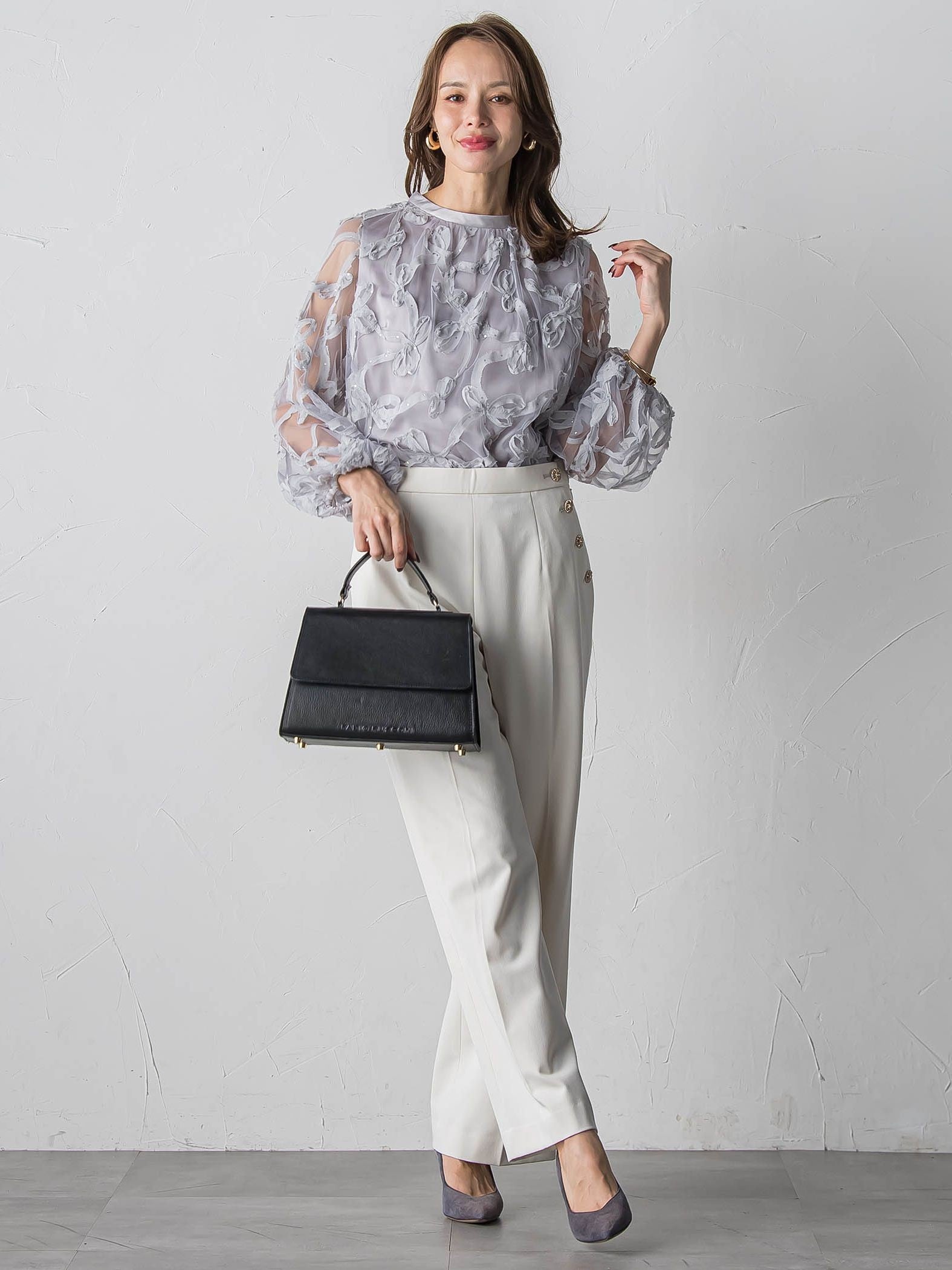 キラキラボタンワイドパンツ≪手洗い可能≫