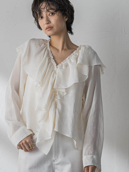 ラスターラミーカルゼラッフルカラーブラウス