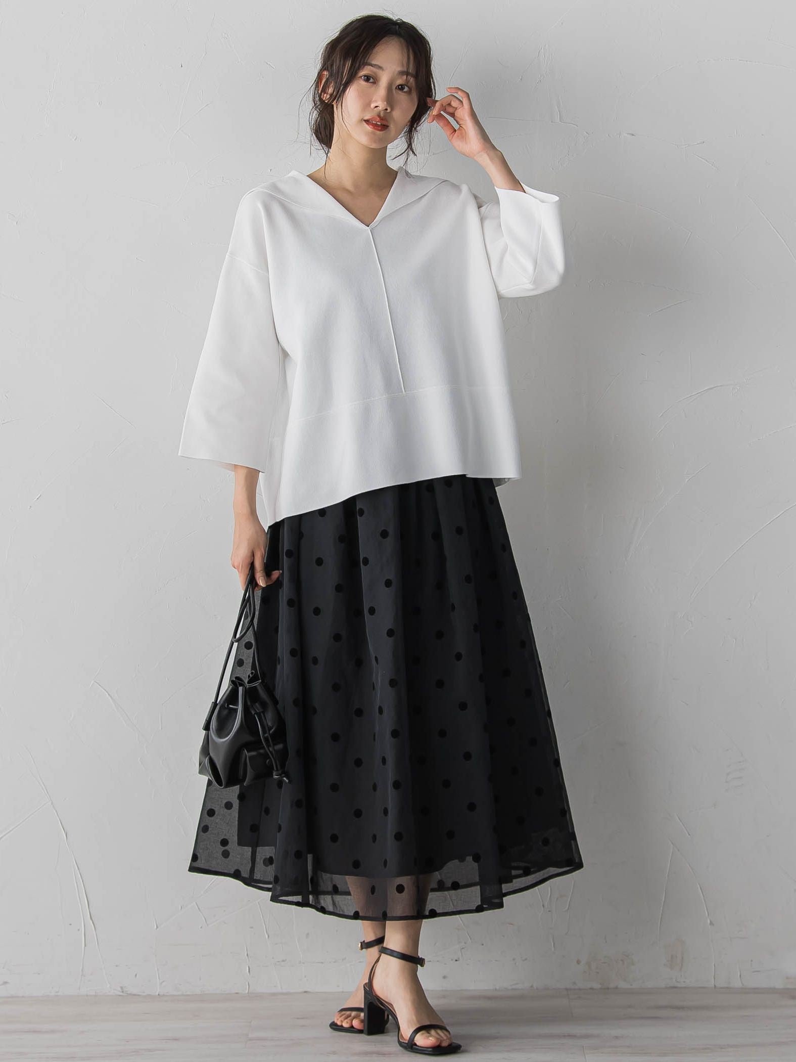 【WEB限定】麻調シアーフロッキードットスカート