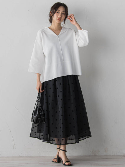 【WEB限定】麻調シアーフロッキードットスカート