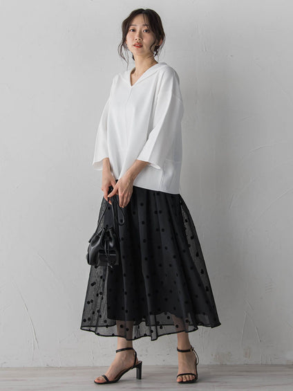 【WEB限定】麻調シアーフロッキードットスカート