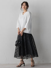 【WEB限定】麻調シアーフロッキードットスカート