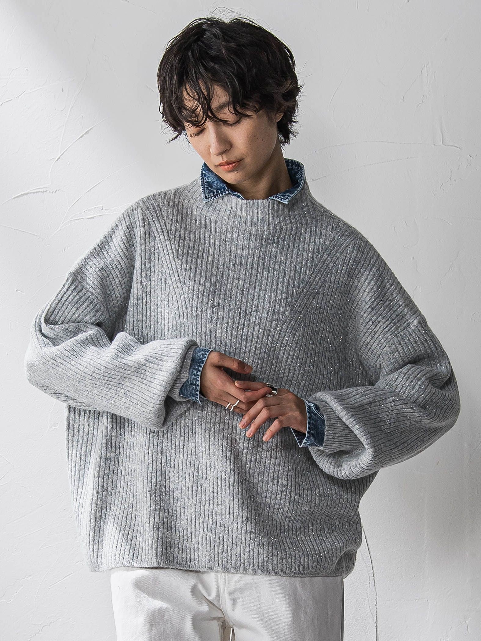 ラメリブボトルネックニット≪手洗い可能≫