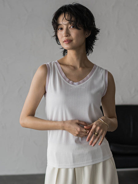 シアーネックリブタンクトップ