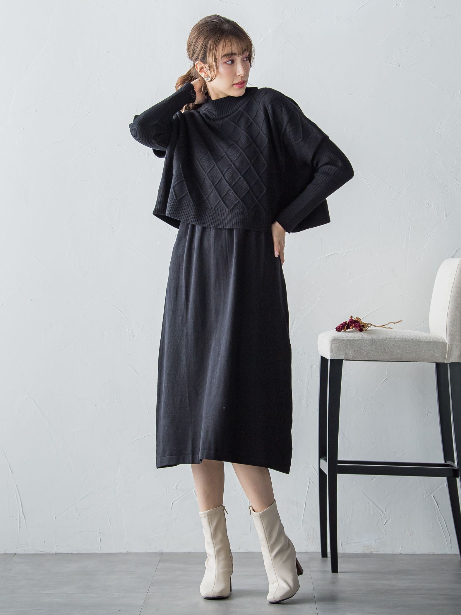 ケーブルTOPS＆ニットワンピースSET ≪手洗い可能≫