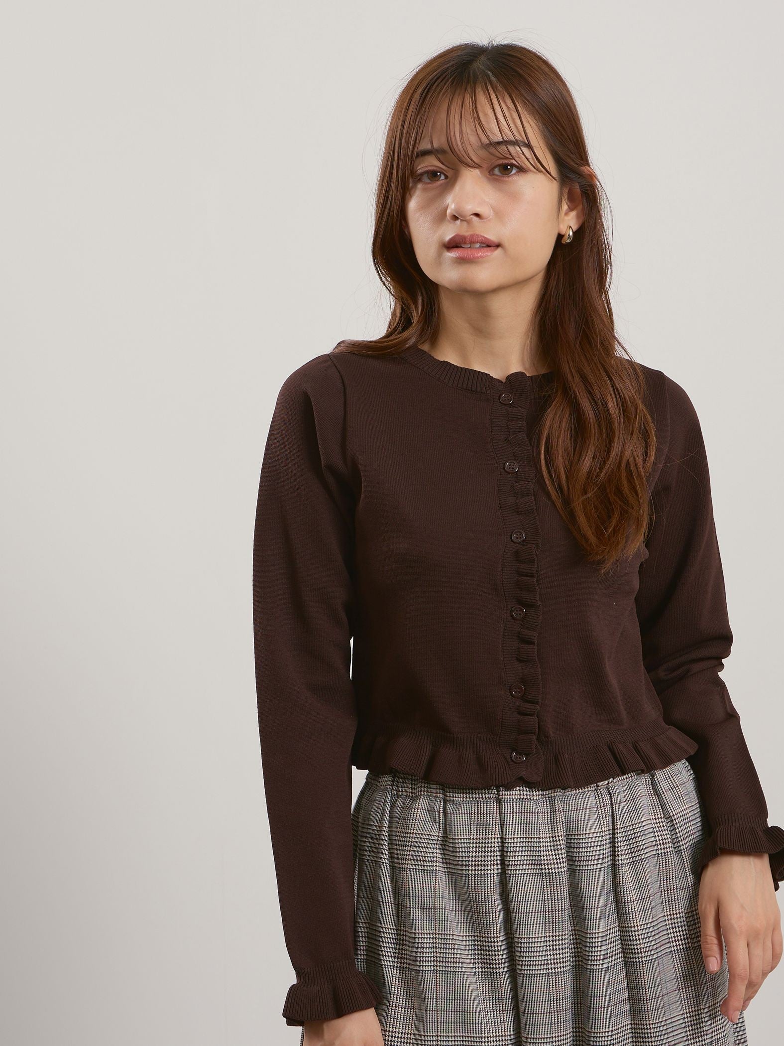 スポンディッシュニットフリルカーディガン≪手洗い可能≫