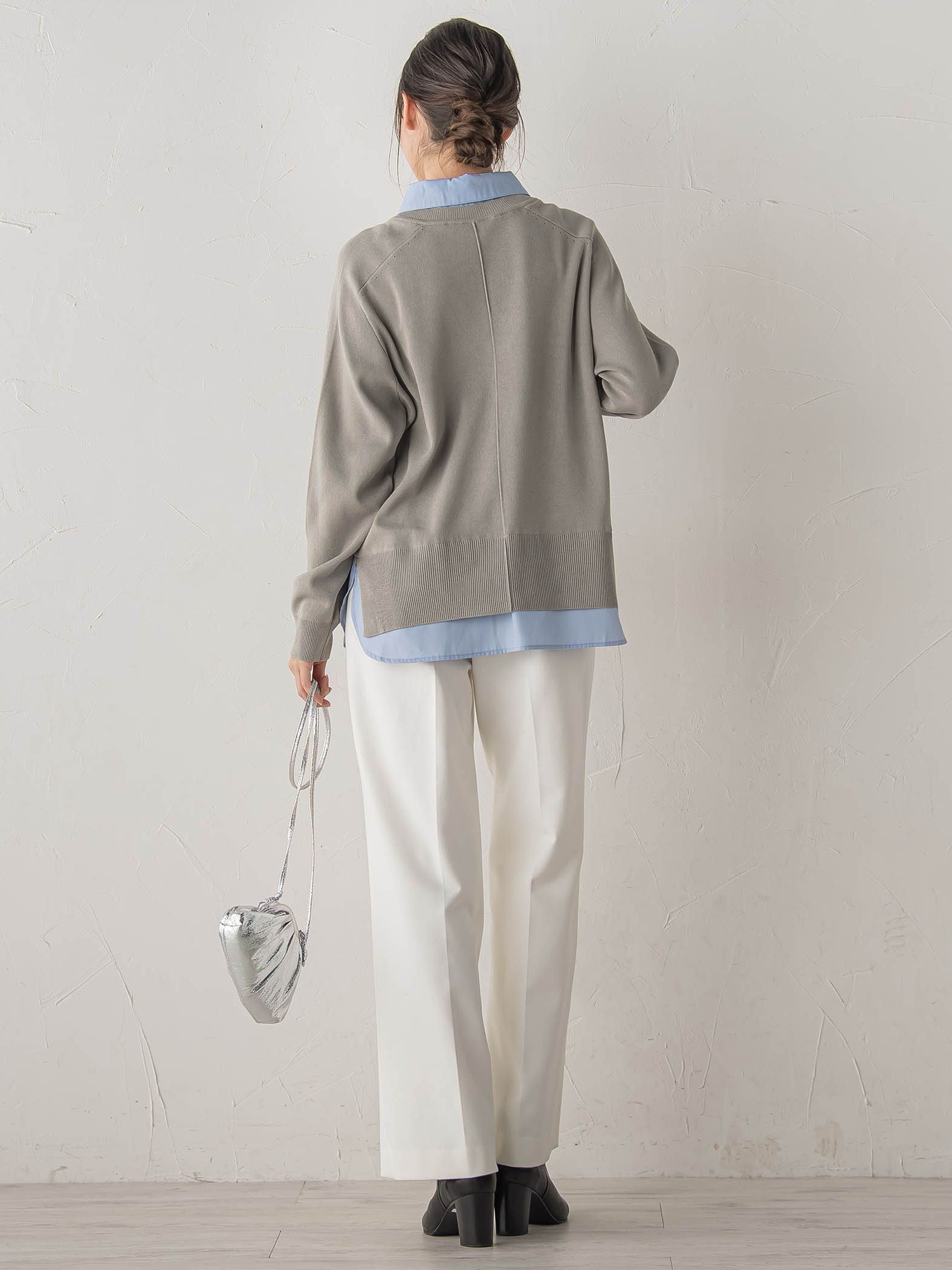 【WEB限定】Vネックブラウス切替えプルオーバー≪手洗い可能≫