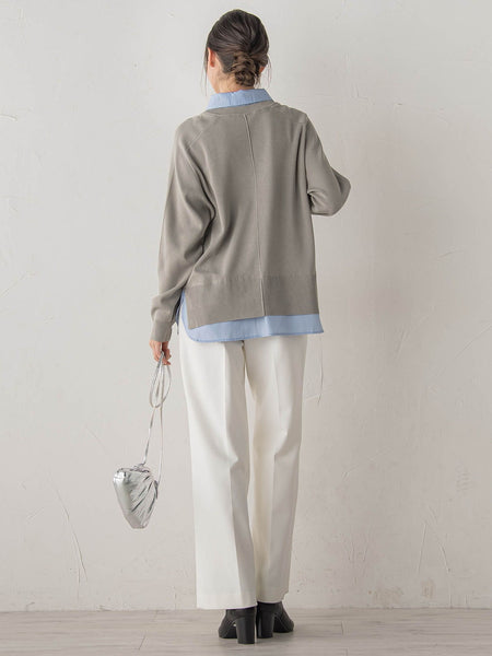 【WEB限定】Vネックブラウス切替えプルオーバー≪手洗い可能≫