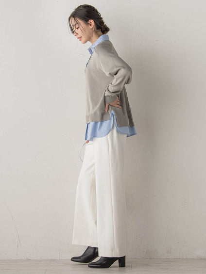 【WEB限定】Vネックブラウス切替えプルオーバー≪手洗い可能≫