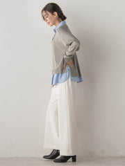 【WEB限定】Vネックブラウス切替えプルオーバー≪手洗い可能≫