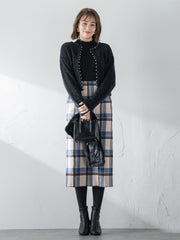 起毛シャギーチェックロングタイトスカート