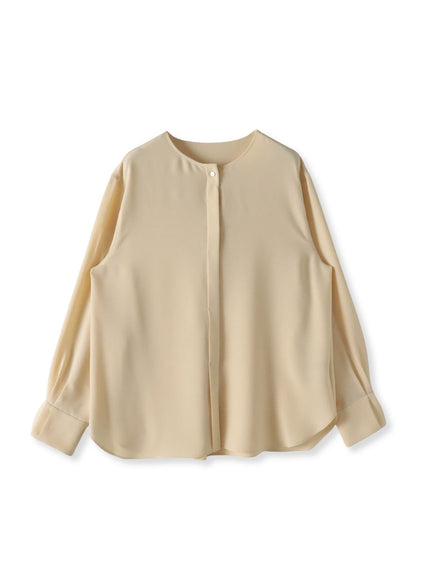 【大きいサイズ】メランジツイルノーカラーブラウス