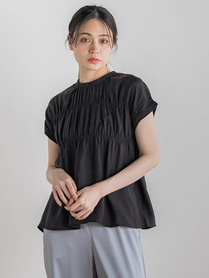 【WEB限定】シルキーシャーリングブラウス≪手洗い可能≫