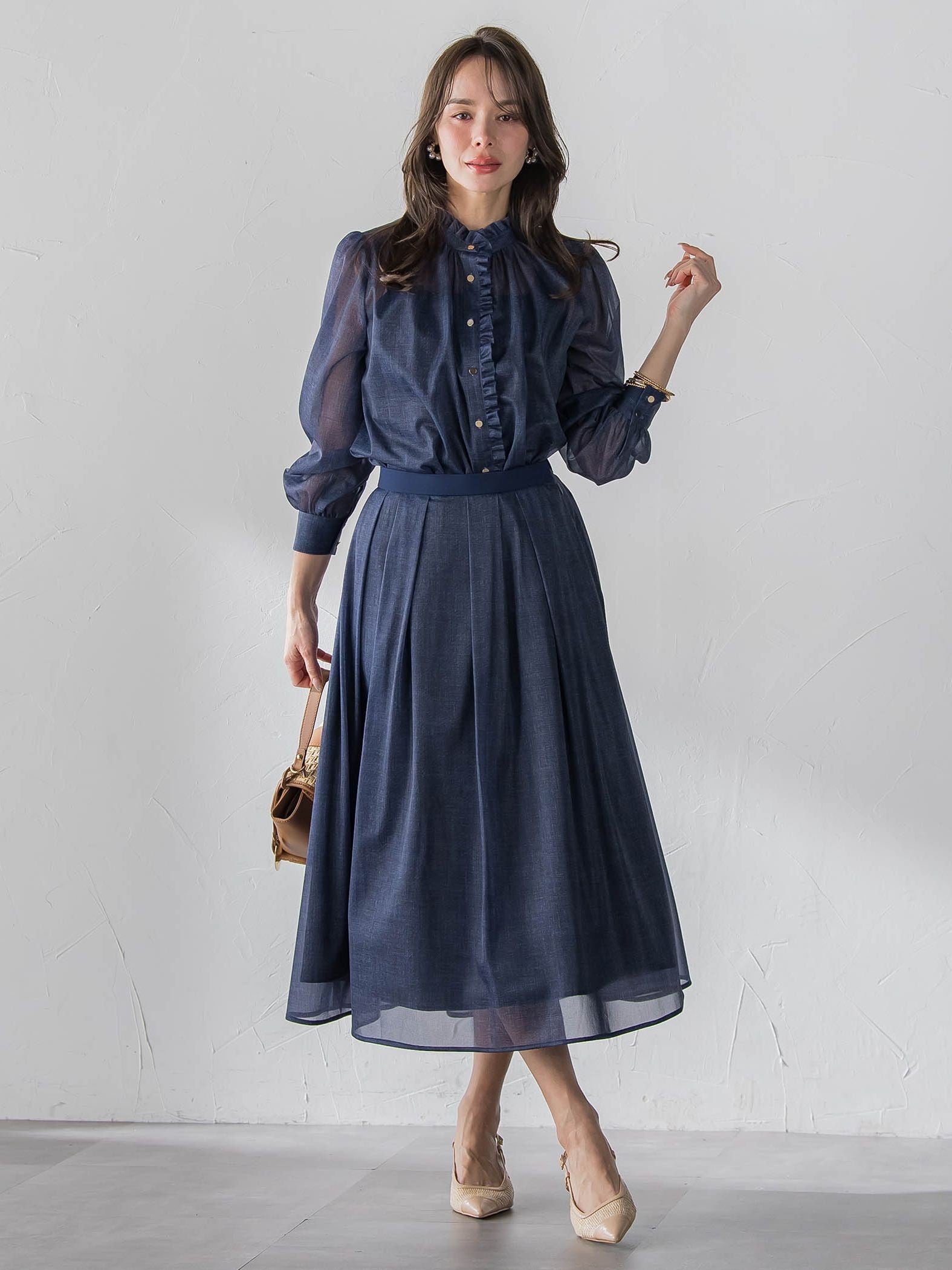 オーガンジーデニムブラウス