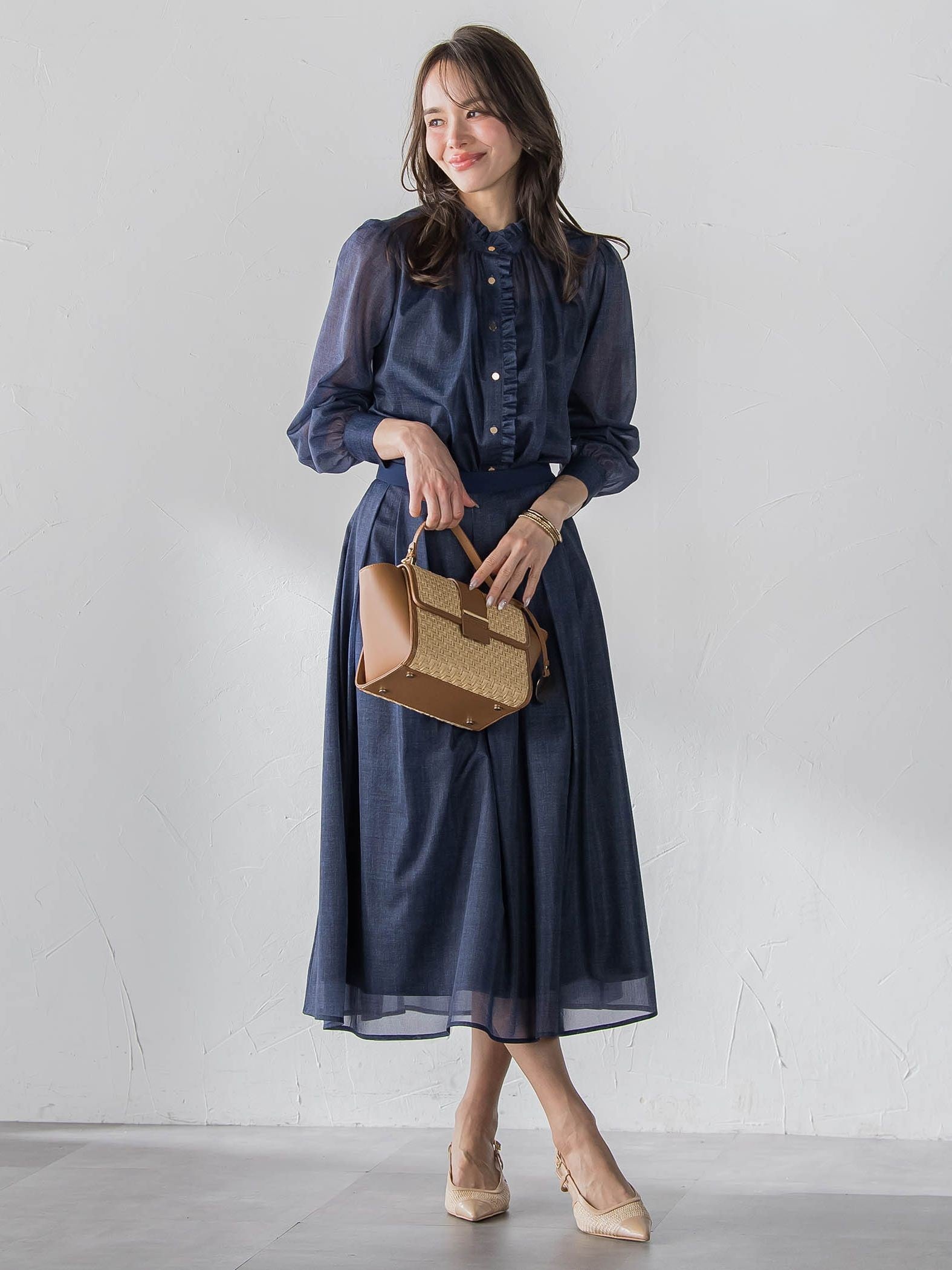 オーガンジーデニムブラウス