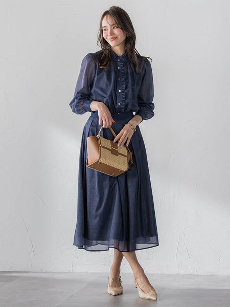 オーガンジーデニムブラウス