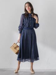 オーガンジーデニムブラウス