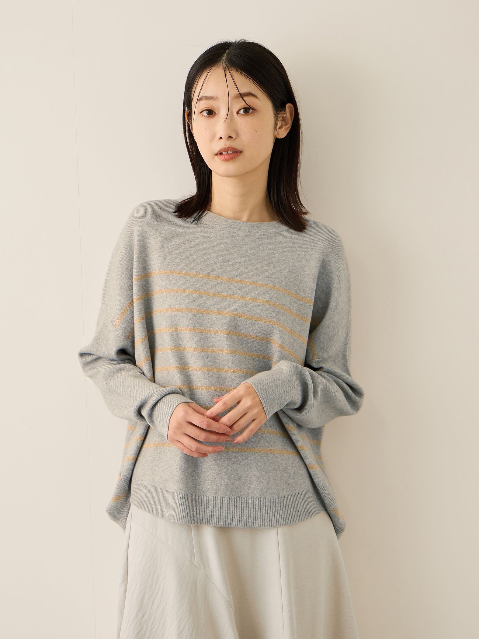 ラメボーダーウォッシャブルコクーンニット≪洗濯機で洗える≫