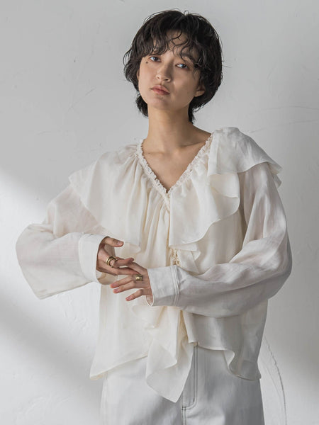 ラスターラミーカルゼラッフルカラーブラウス