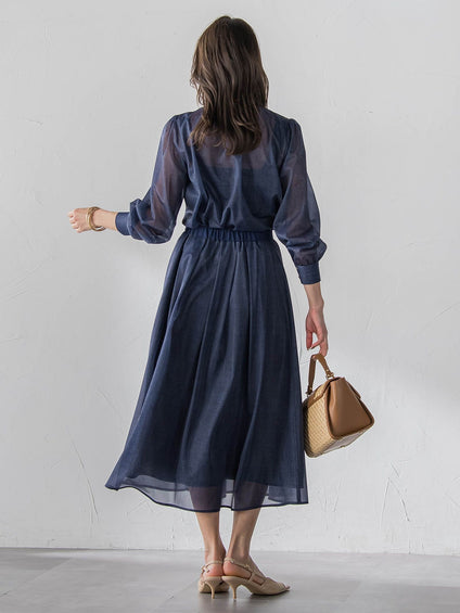 オーガンジーデニムブラウス