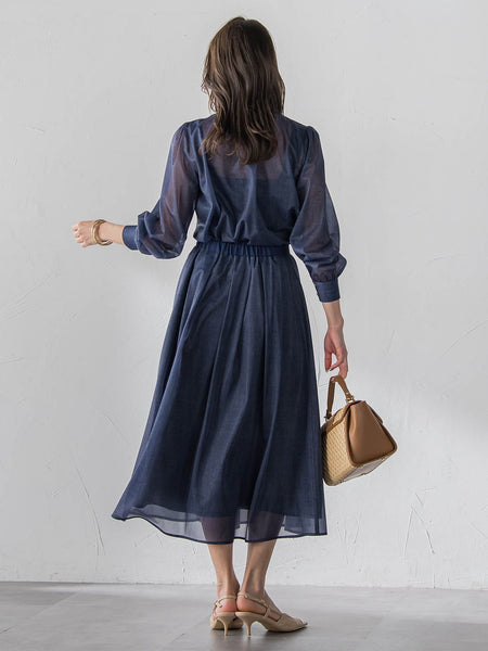 オーガンジーデニムブラウス