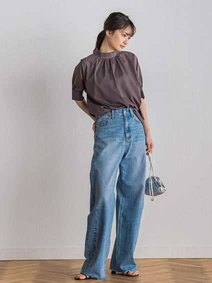 カーブデニムパンツ≪洗濯機で洗える≫