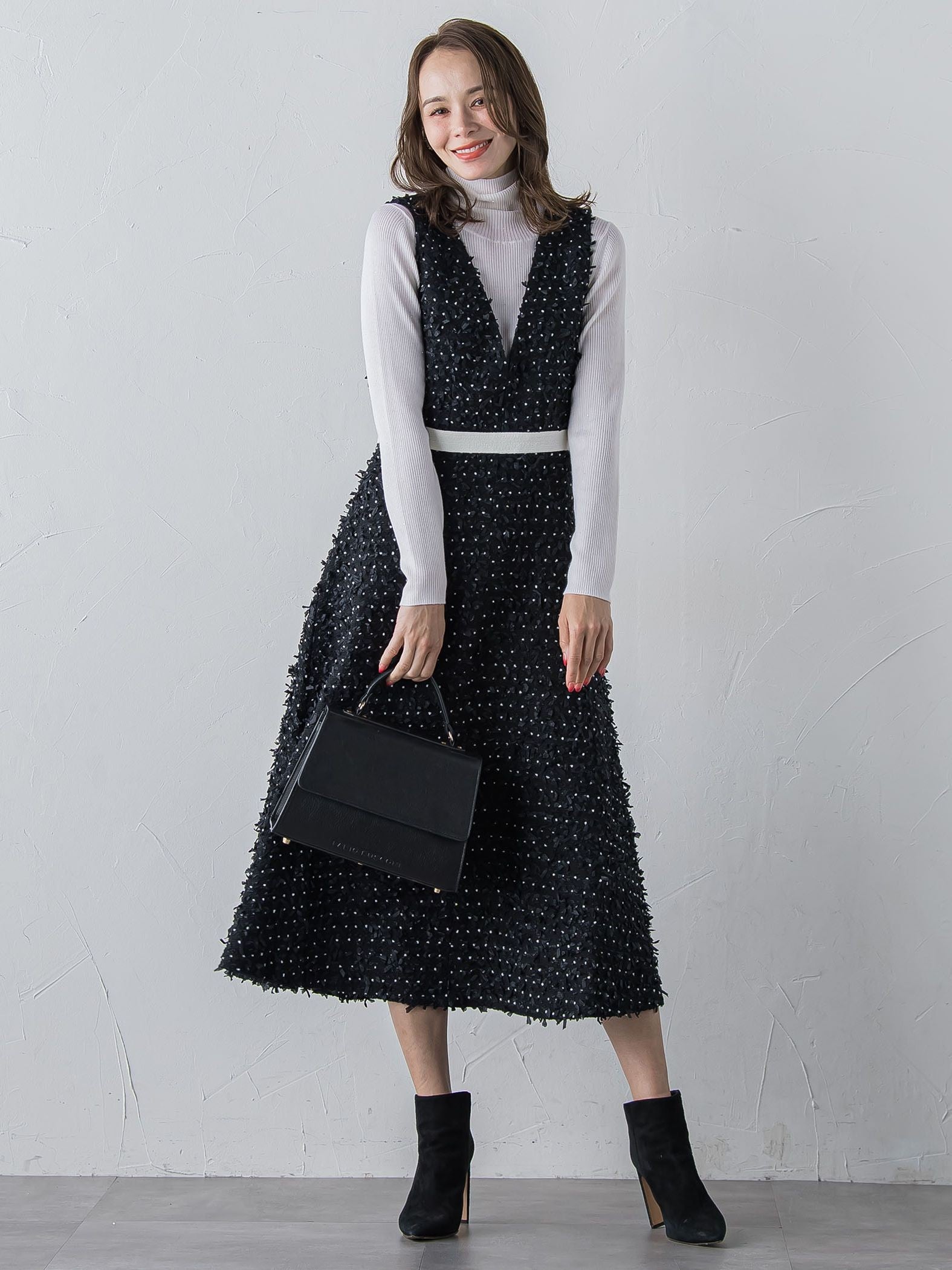 リボンドットツイードワンピース