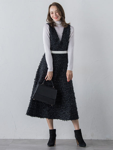 リボンドットツイードワンピース