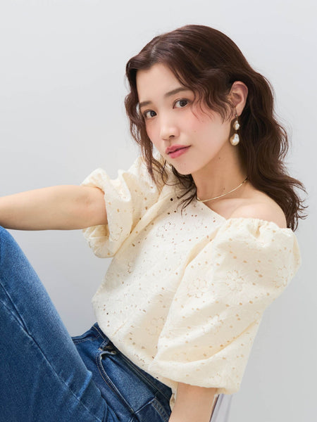 【SHIORI IRIE コラボ】2WAYオフショルレースブラウス≪手洗い可能≫