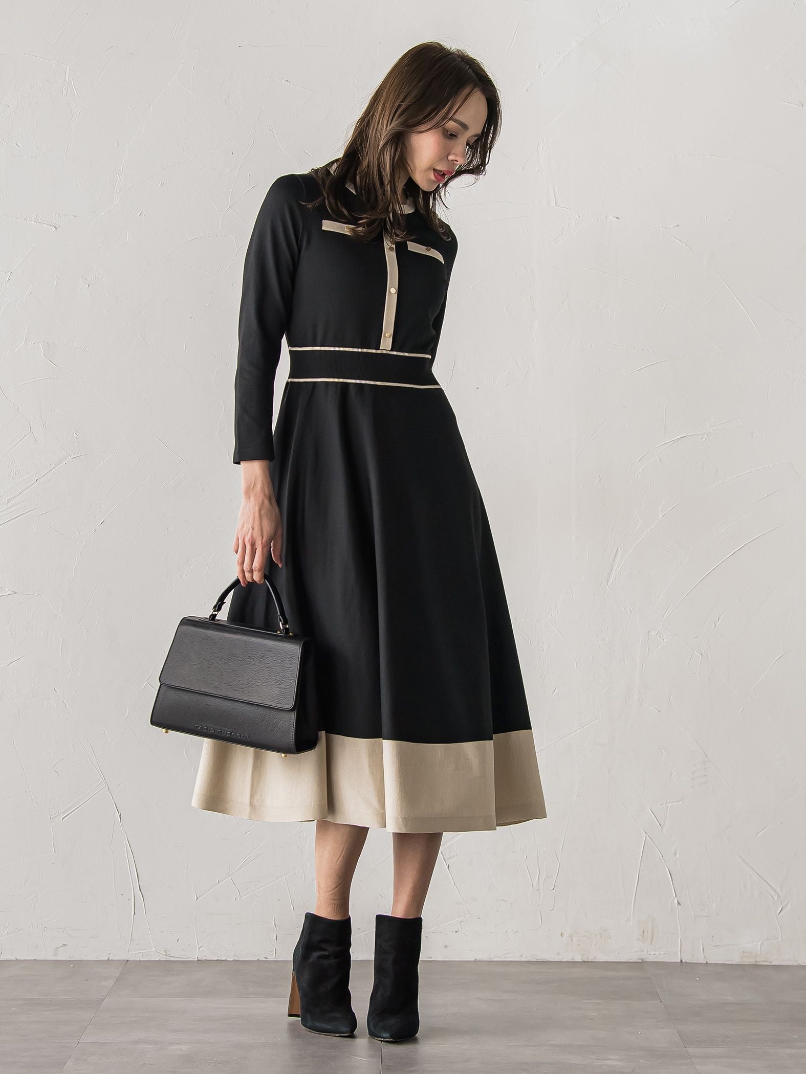 バイカラーニットワンピース