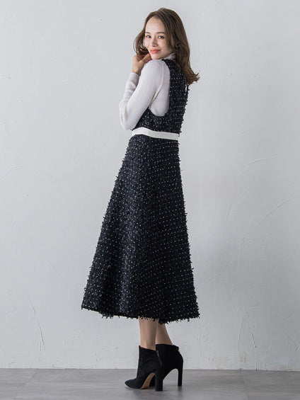 リボンドットツイードワンピース