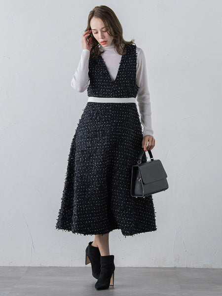 リボンドットツイードワンピース