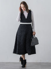 リボンドットツイードワンピース