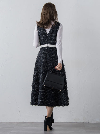 リボンドットツイードワンピース