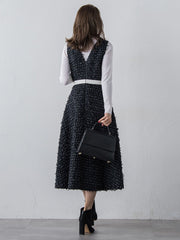 リボンドットツイードワンピース