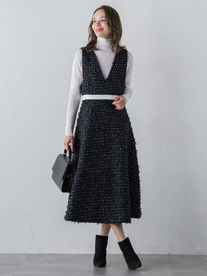 リボンドットツイードワンピース