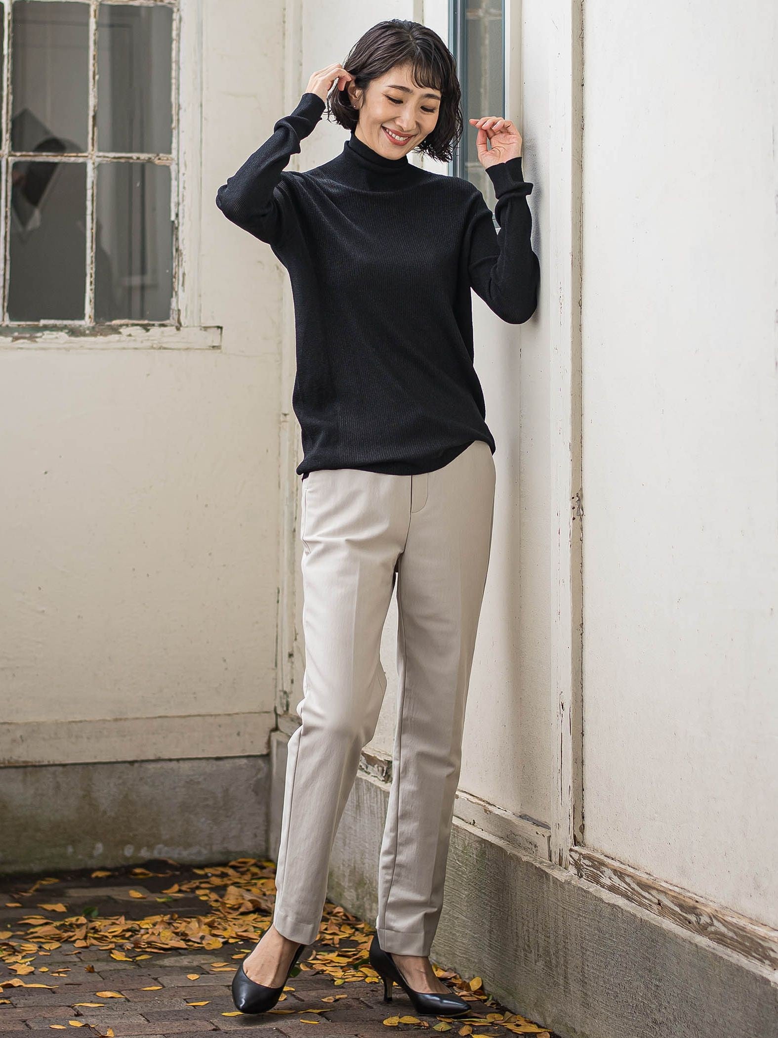 ラメリブタートルニット