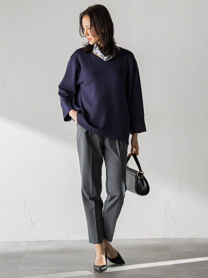 【WEB限定】《暖色美》裏起毛Vネックトップス≪手洗い≫