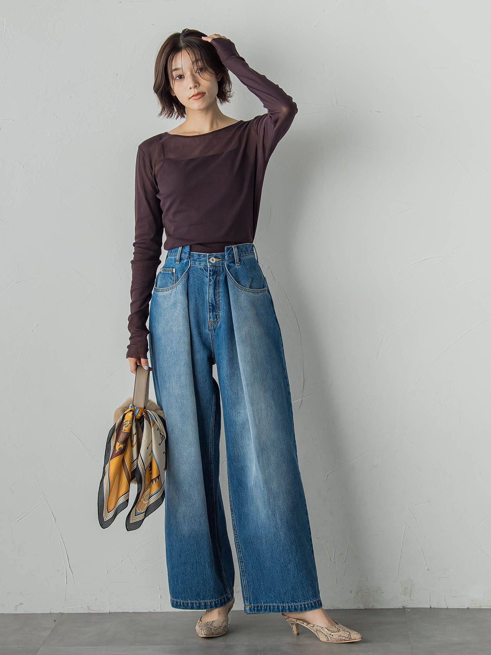 タックデニムパンツ≪洗濯機で洗える≫