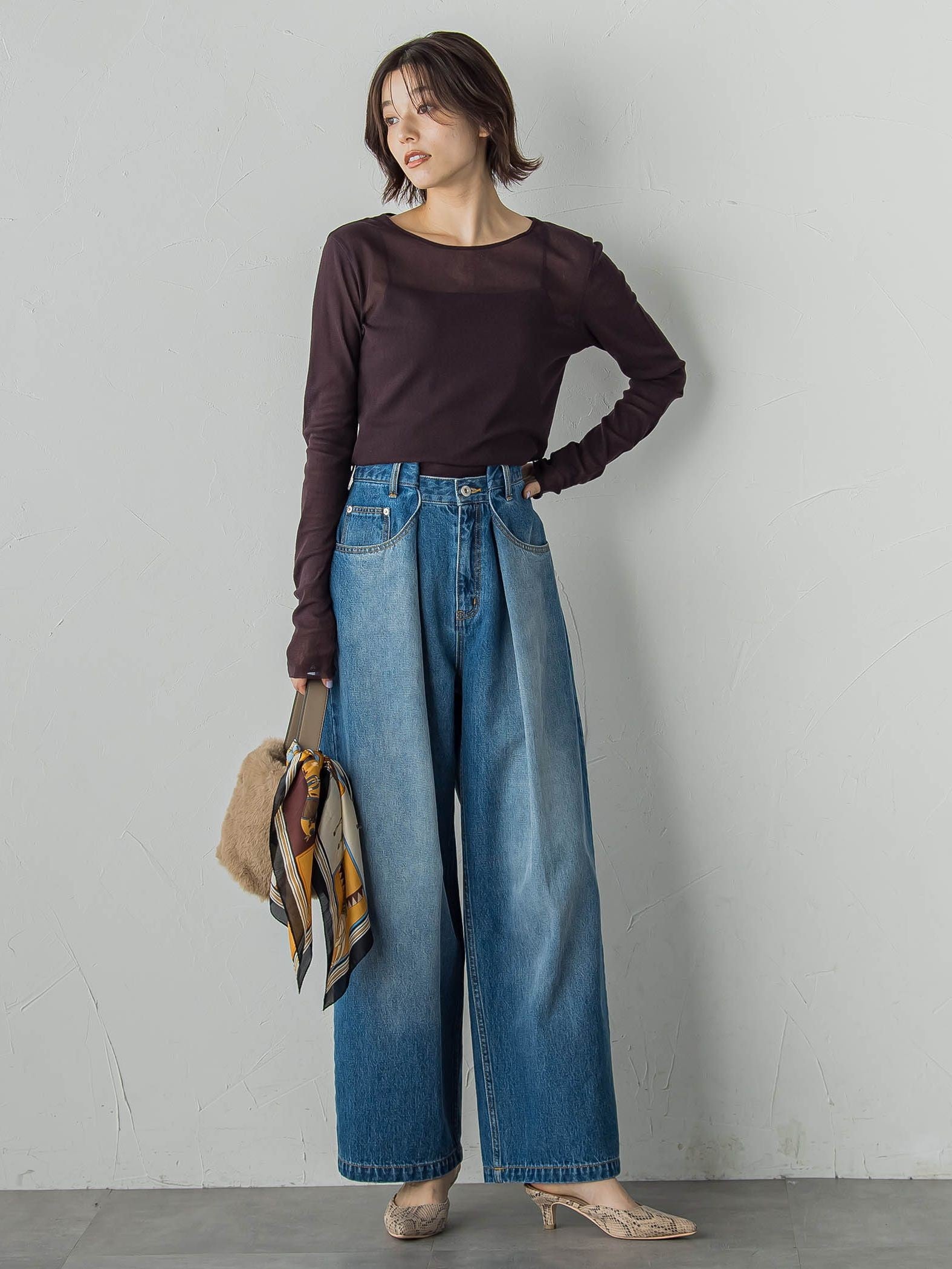 タックデニムパンツ≪洗濯機で洗える≫