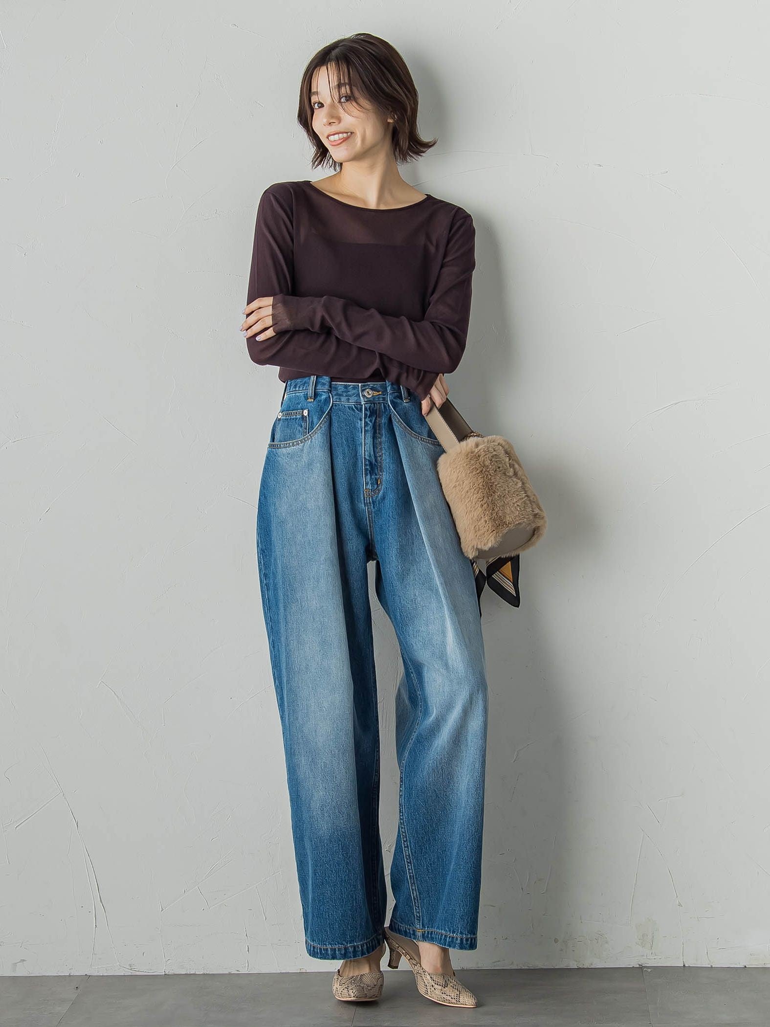 タックデニムパンツ≪洗濯機で洗える≫