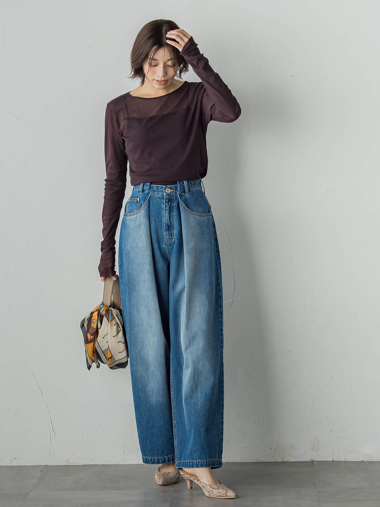 タックデニムパンツ≪洗濯機で洗える≫